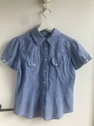 Camisa cuadros azul mujer manga corta Blend