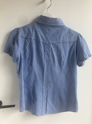 Camisa cuadros azul mujer manga corta Blend