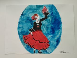 Dibujo a óleo de bailarina flamenca