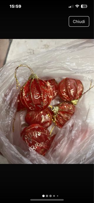 Set 12 palline oro/rosse + fiocco puntale