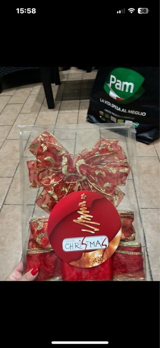 Set 12 palline oro/rosse + fiocco puntale