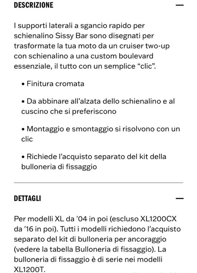 Sissy bar Harley Davidson sgancio rapido