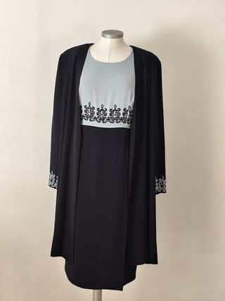 Conjunto Vestido y Chaqueta Azul Marino y celeste 