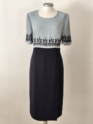 Conjunto Vestido y Chaqueta Azul Marino y celeste 