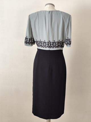 Conjunto Vestido y Chaqueta Azul Marino y celeste 