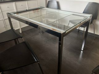 Mesa de comedor/cocina cristal y metal extensible