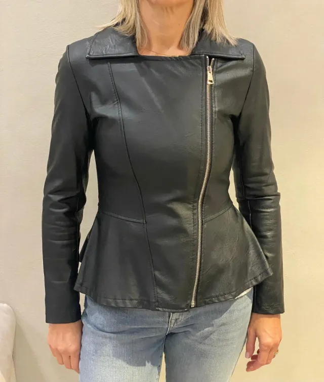 Giacca similpelle nera donna