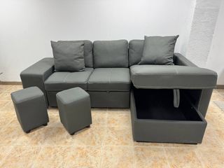 Sofá Cama Arcón Pufs Gris Oscuro A Estrenar