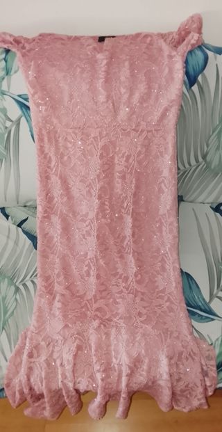 Vestido fiesta encaje rosa mujer