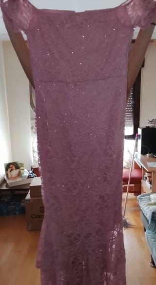 Vestido fiesta encaje rosa mujer