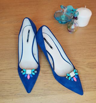 Zapatos Zara Basic Piel Tacón Decoración Multicolo