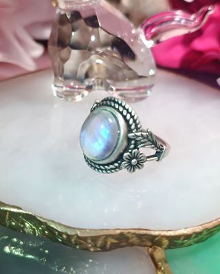 Anillo Plata 925 - Piedra Lunar - Diseño Floral 