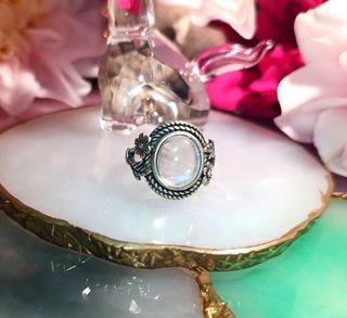 Anillo Plata 925 - Piedra Lunar - Diseño Floral 
