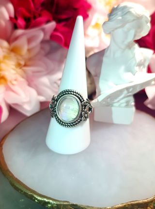 Anillo Plata 925 - Piedra Lunar - Diseño Floral 