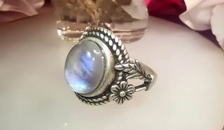 Anillo Plata 925 - Piedra Lunar - Diseño Floral 