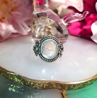 Anillo Plata 925 - Piedra Lunar - Diseño Floral 