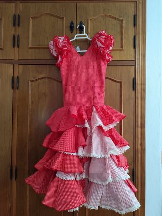 Traje de flamenca niña rojo y blanco