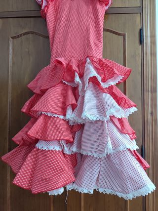 Traje de flamenca niña rojo y blanco