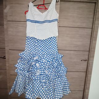 Traje Flamenca Volantes Lunares Azul
