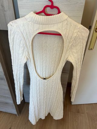 Vestido de punto trenzado blanco talla única