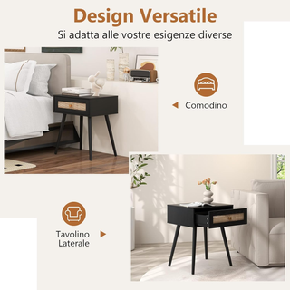 Comodino in Rattan 48 x 40 x 58 cm, Armadietto con