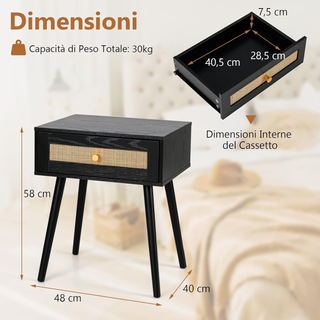 Comodino in Rattan 48 x 40 x 58 cm, Armadietto con
