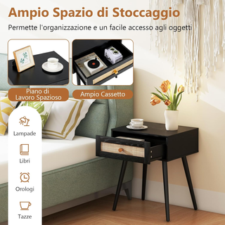 Comodino in Rattan 48 x 40 x 58 cm, Armadietto con