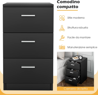 Comodino a 3 Cassetti 66 x 38 x 35 cm, Tavolino Mo