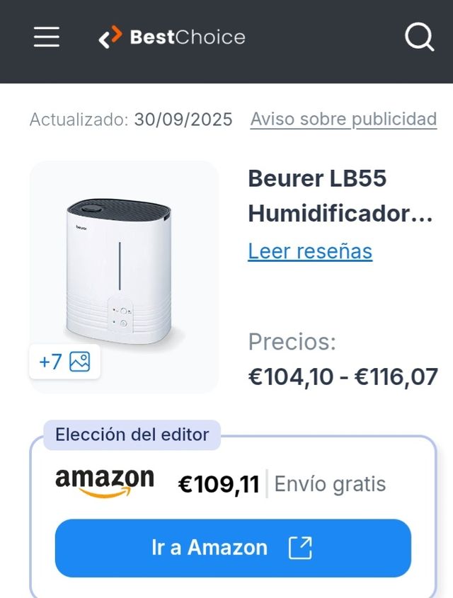 Humidificador Beurer LB55 - Exposición