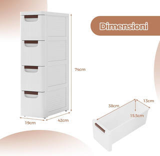 Mobile Bagno con 4 Cassetti, Mobiletto Bagno Salva