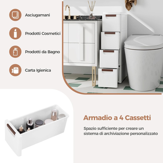 Mobile Bagno con 4 Cassetti, Mobiletto Bagno Salva