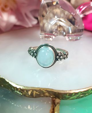 Anillo Plata - Piedra Aguamarina - Diseño Floral