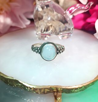 Anillo Plata - Piedra Aguamarina - Diseño Floral