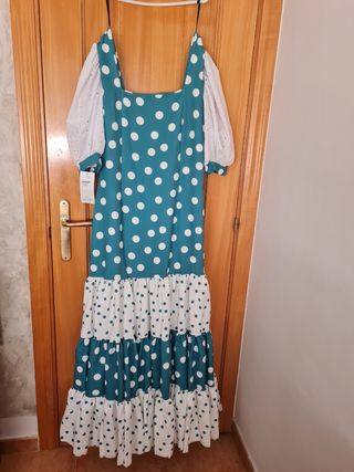 Vestido Flamenco Lunares Verde y Blanco