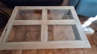 Mesa cuadrada madera y cristal