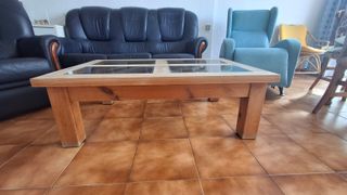 Mesa cuadrada madera y cristal