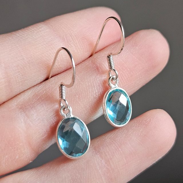 Pendientes Plata 925 Topacio Azul Ovalado