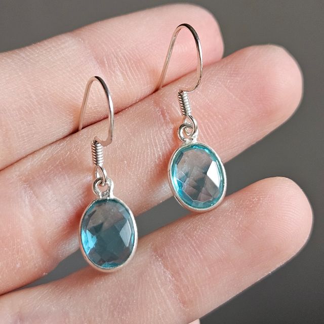 Pendientes Plata 925 Topacio Azul Ovalado