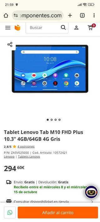 Tablet Lenovo M10 FHD Plus 10 Negra/Azul