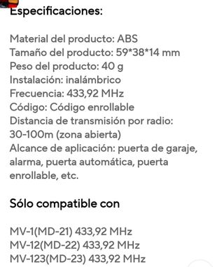 Mando parr puertas de garaje CLEMSA MASTERCODE MV-