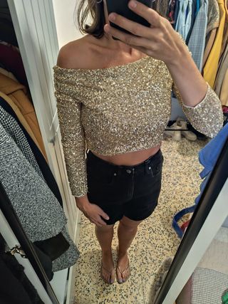 Top lentejuelas dorado manga larga