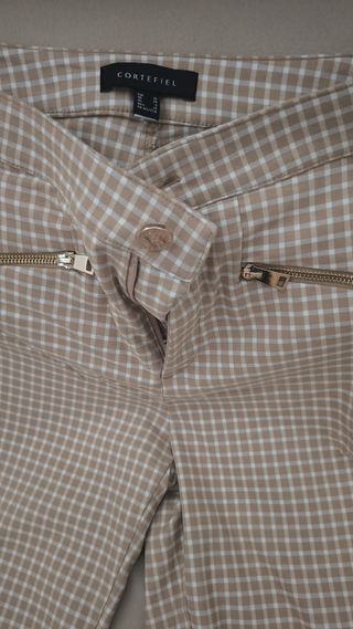 Pantalón Cortefiel cuadros beige mujer