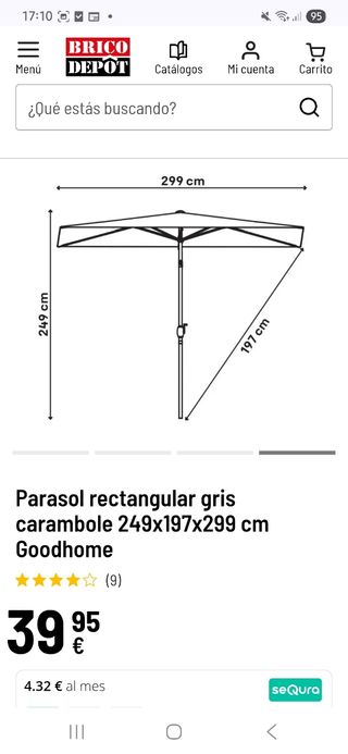 Parasol rectangular gris más base.