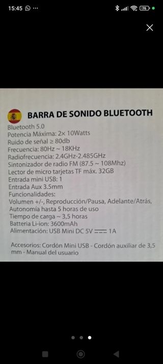 Barra de Sonido Blaupunkt Bluetooth 2x10W NUEVA