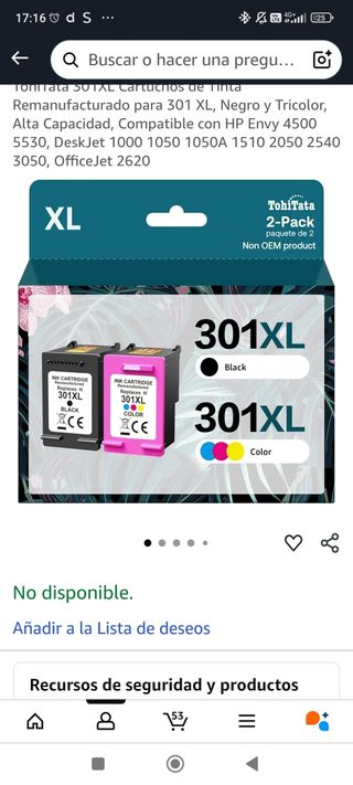 Cartucho Tinta 301XL Negro 