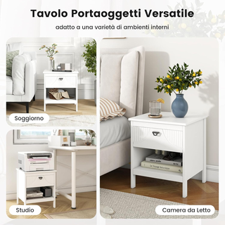 Comodino Tavolino con Cassetto e Scomparto Aperto,