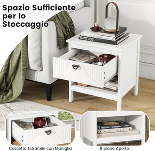 Comodino Tavolino con Cassetto e Scomparto Aperto,