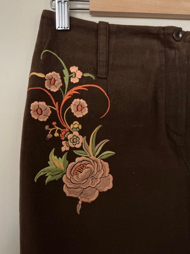 Falda Roberto Verino T36 Marrón Bordada