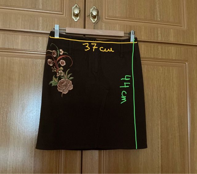 Falda Roberto Verino T36 Marrón Bordada