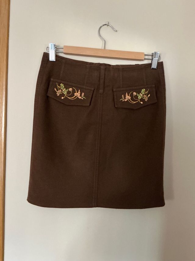 Falda Roberto Verino T36 Marrón Bordada